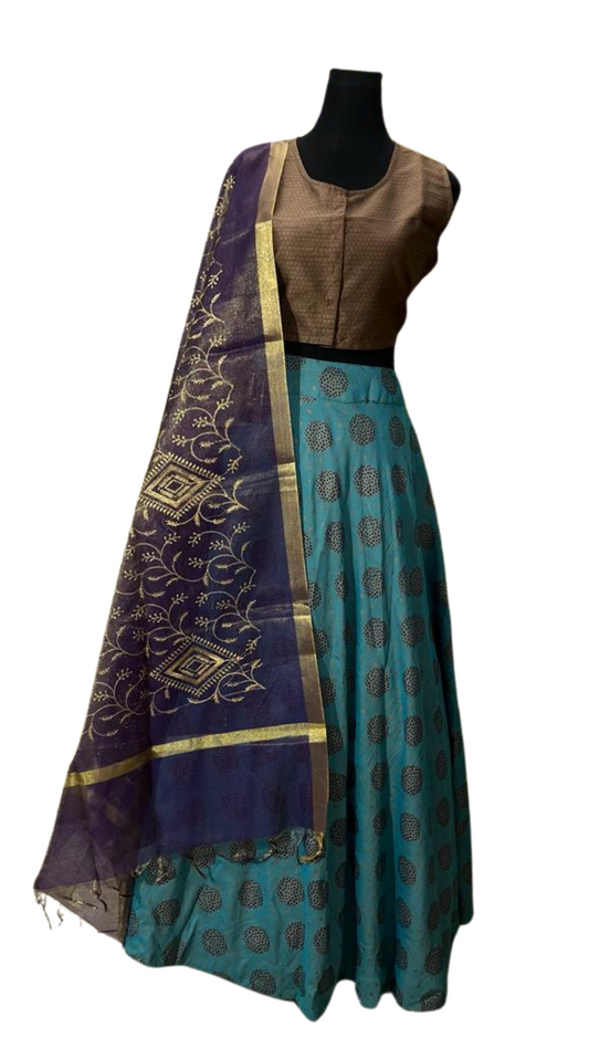 Blue Cotton Rayon Lehenga Set