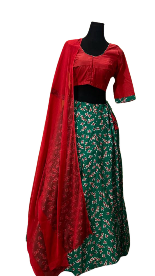 Red & Green Georgette Lehenga