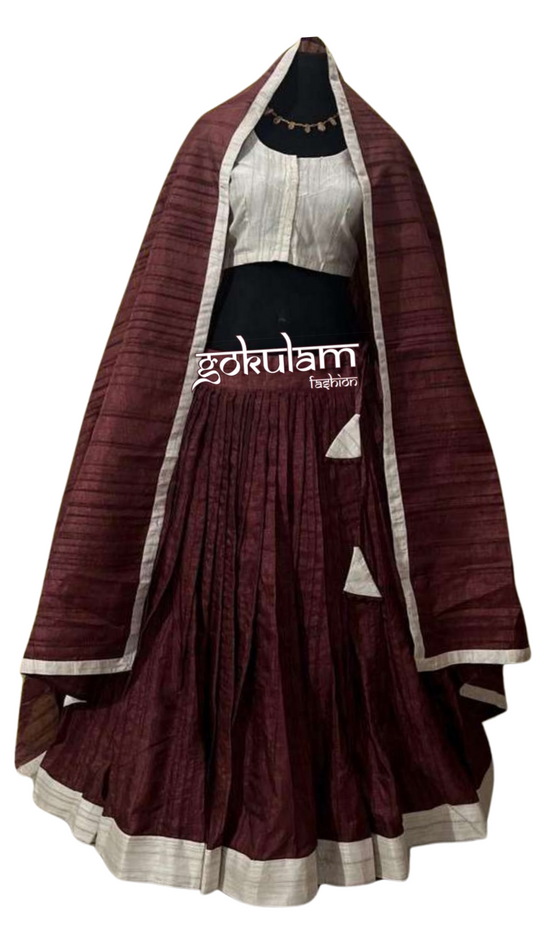 Wine Cotton Silk Lehenga