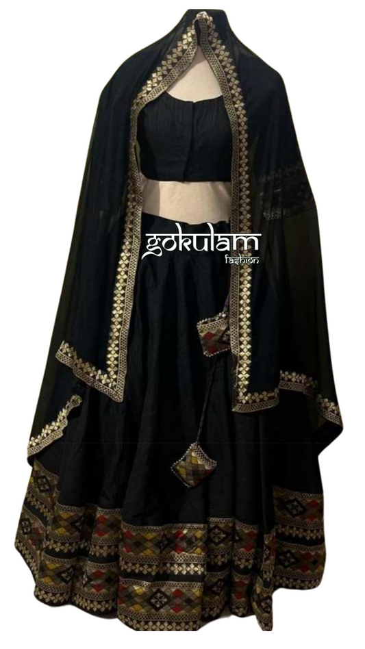 Black Cotton Silk Lehenga